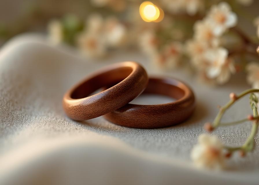 Anillos de boda y compromiso de madera